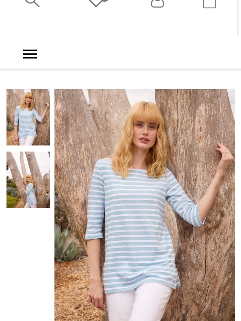 Saint James Light Blue & White Striped Boatneck 3/4 Sleeve Top